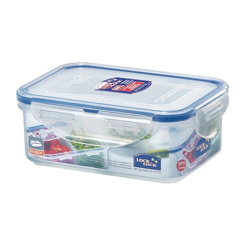 LOCK & LOCK LocknLock Rectangular Short Food Storage Container 460ml - Airtight Leak Proof with Divider - BPA Free, Microwave & Dishwasher Safe - Image 1