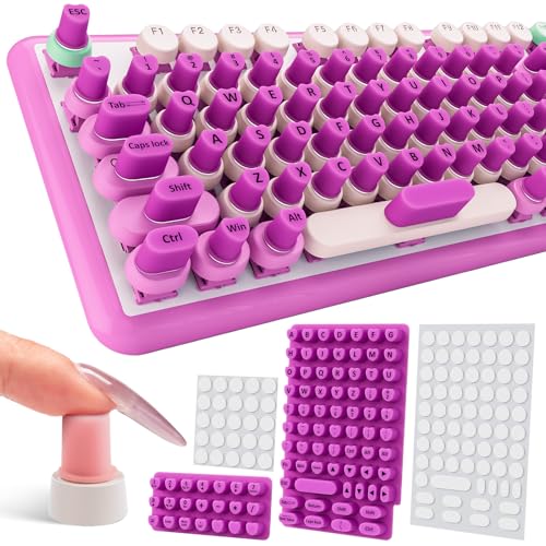 Udefineit 91PCS Raised Keyboard Stickers for Long Nails, Soft Silicone Long Nails Keyboard Cover, Self-Adhesive Nails Art Typing Keycaps, Keyboards Bubbles for Office Desktops PC Laptops - Purple - Image 1