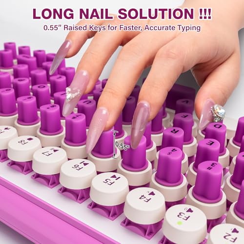 Udefineit 91PCS Raised Keyboard Stickers for Long Nails, Soft Silicone Long Nails Keyboard Cover, Self-Adhesive Nails Art Typing Keycaps, Keyboards Bubbles for Office Desktops PC Laptops - Purple - Image 4