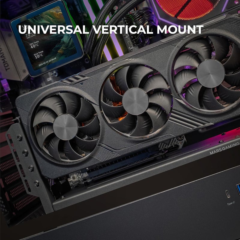 MARS GAMING MCA-GCV, Universal Vertical GPU Stand, Non Slip Magnetic Base, Compatible with Models up to 3 Slots, Versatile GPU Installation 2x PCI Brackets, Black - Image 2