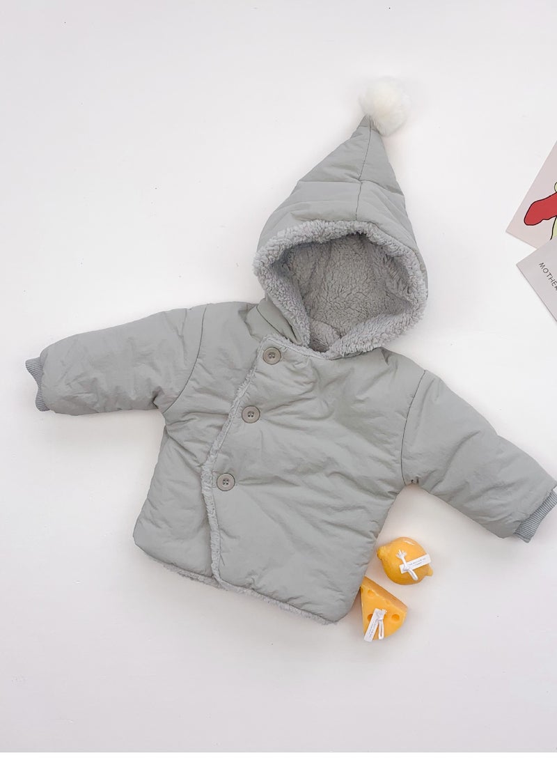 2023 Winter Plush Warm Baby Coat Cute 3D Hooded Jacket Grey