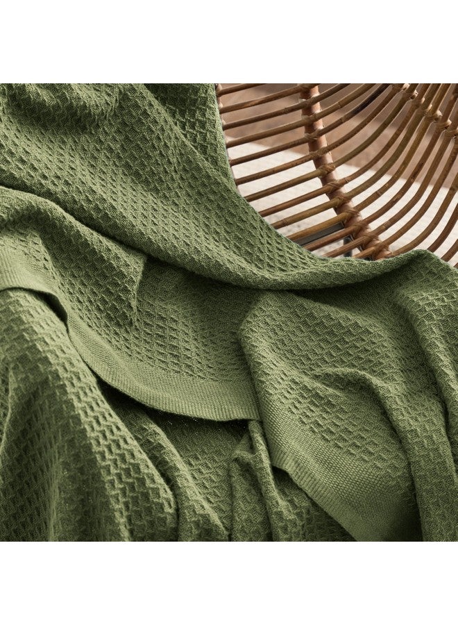 Bedsure Bedsure 100% Cotton Blanket Queen Size for Bed - Breathable and Soft, Waffle Weave Blanket for Summer Spring, Olive Green, 90x90 Inches  - Image 3
