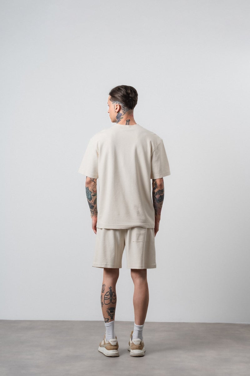 RESPIRE Men's Dirty Stitch Regular Fit T-Shirt and Shorts Set, Beige - Image 3