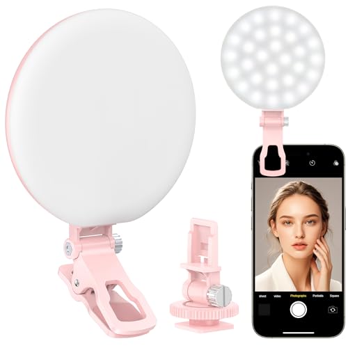 Anautin 60 LED Ring Light Rechargeable Selfie With Front Back Clip 25006500K Portable Phone Adjustable 3 Modes for iPhone iPad Tablet Laptop CRI97 90 Grams Pink - Image 1