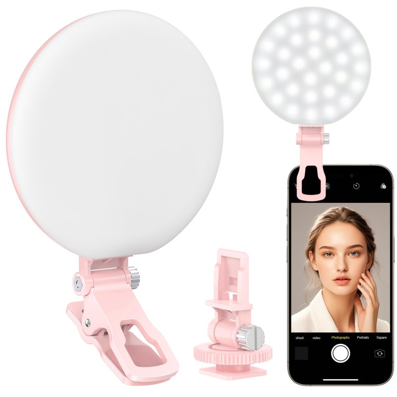 Anautin 60 LED Ring Light Rechargeable Selfie With Front Back Clip 25006500K Portable Phone Adjustable 3 Modes for iPhone iPad Tablet Laptop CRI97 90 Grams Pink - Image 3