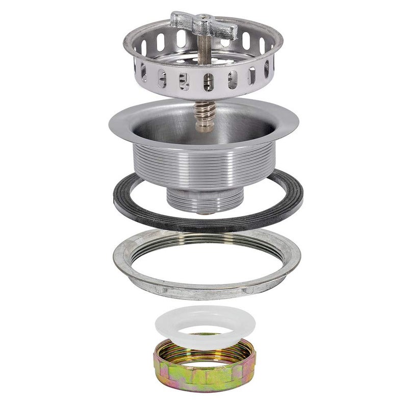 EZFLO Kitchen Sink Strainer with Spin and Seal Basket DieCast SlipJoint Nut Fits 312 to 4 Inch Openings Stainless Steel 30009