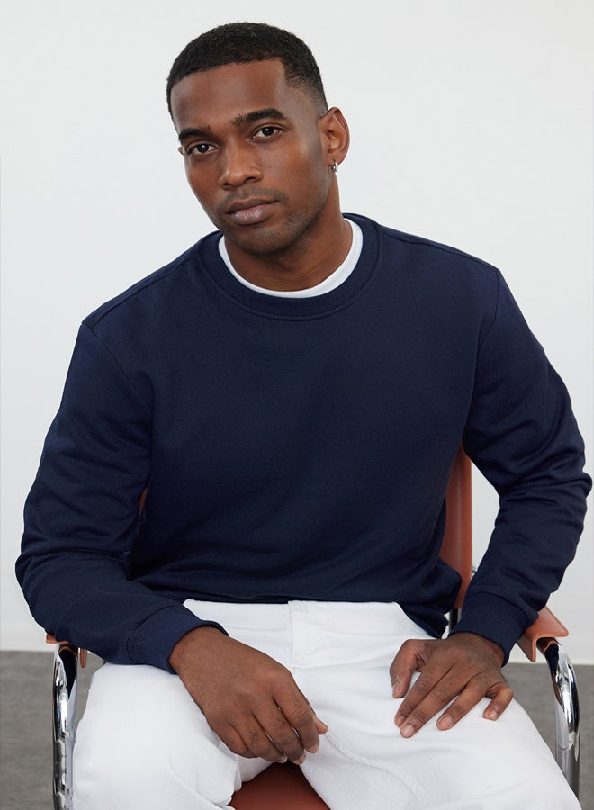 trendyol Navy Blue Regular/Normal Cut Fleece Inside/Warm Sweatshirt - Image 1