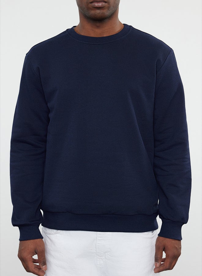 trendyol Navy Blue Regular/Normal Cut Fleece Inside/Warm Sweatshirt - Image 4