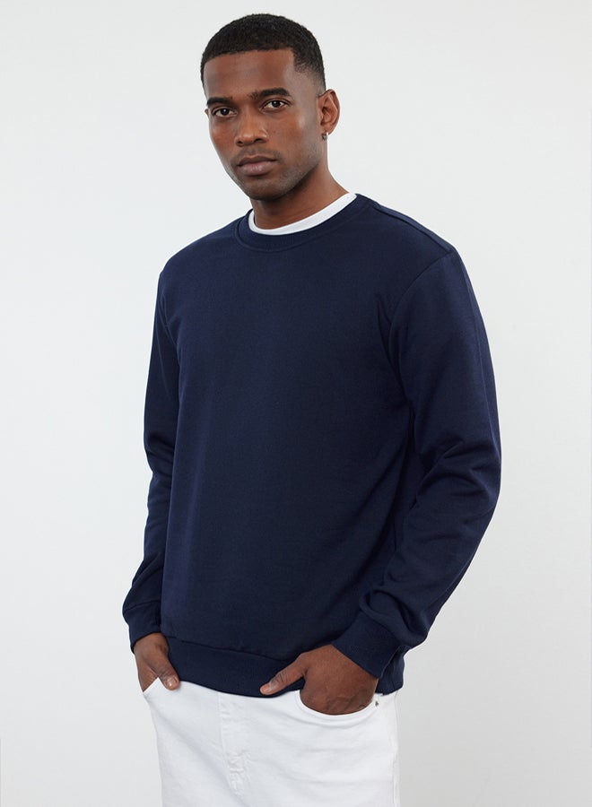 trendyol Navy Blue Regular/Normal Cut Fleece Inside/Warm Sweatshirt - Image 4