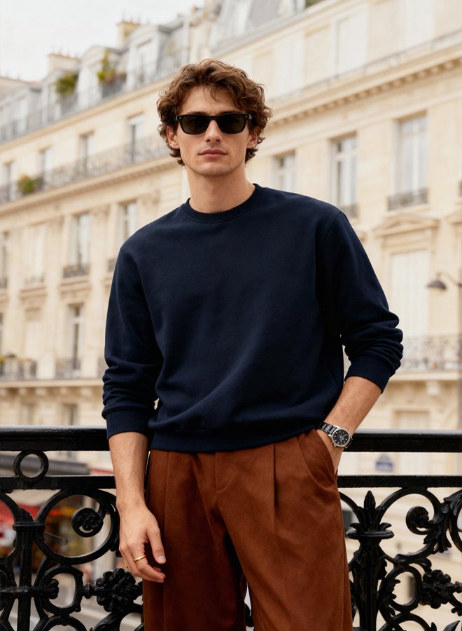 trendyol Navy Blue Regular/Normal Cut Fleece Inside/Warm Sweatshirt - Image 1