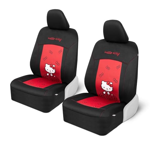 Carbella Hello Kitty Car Seat Covers - Stylish Black and Red Front Seat Covers with Cute Bow Design, Durable and Comfortable Polyester, Car Accessories for Women Hello Kitty Accessories 2pc - Image 1
