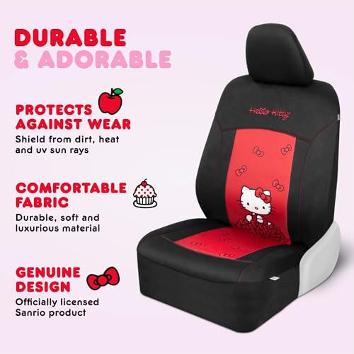 Carbella Hello Kitty Car Seat Covers - Stylish Black and Red Front Seat Covers with Cute Bow Design, Durable and Comfortable Polyester, Car Accessories for Women Hello Kitty Accessories 2pc - Image 3