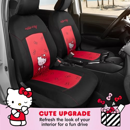 Carbella Hello Kitty Car Seat Covers - Stylish Black and Red Front Seat Covers with Cute Bow Design, Durable and Comfortable Polyester, Car Accessories for Women Hello Kitty Accessories 2pc - Image 4