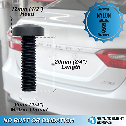 ReplacementScrews براغي استبدال M6 من النايلون لتركيب لوحة الترخيص - متوافقة مع العديد من السيارات المستوردة (تويوتا، لكزس، هوندا، كيا، إلخ) - مقاس 20 مم طول (3/4") براغي بلاستيكية سوداء - لا مزيد من البراغي العالقة (عبوة من 4) - Image 2