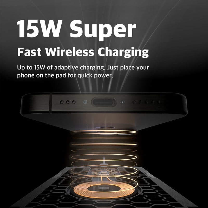POUT H3 SplitMax 3-in-1 Wireless Charging Mouse Pad â€“ Fast Qi Charger, Mousepad Mat, and Magnetic Tray Organizer â€“ Compatible with Smartphones and Earbuds (Palette Cream) - Image 5