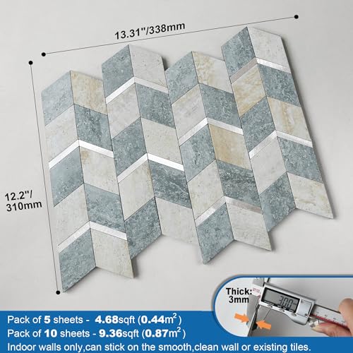 M MOFIT MOFIT Peel and Stick Backsplash for Kitchen,3D Wall Panel Peel and Stick Tile Self Adhesive Backsplash for Bathroom Tile Stickers Diamond (5Sheets,Blue Green Gray) - Image 5