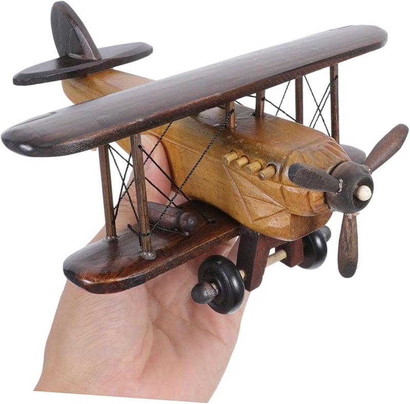 Vintage Handcrafted Wooden Airplane Model Retro Desktop Decoration Home Decor - Image 4