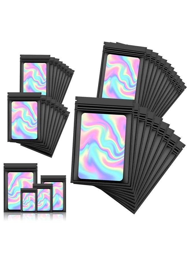 AMCEMIC 120 PCS Smell Proof Mylar Bags Resealable Holographic Packaging Pouch with Clear Window for Food Eyelash Jewelry Candy Electronics Storage, 4 Sizes (Black) (BLACK) - Image 1