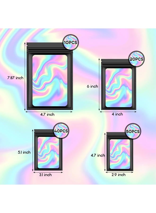 AMCEMIC 120 PCS Smell Proof Mylar Bags Resealable Holographic Packaging Pouch with Clear Window for Food Eyelash Jewelry Candy Electronics Storage, 4 Sizes (Black) (BLACK) - Image 2