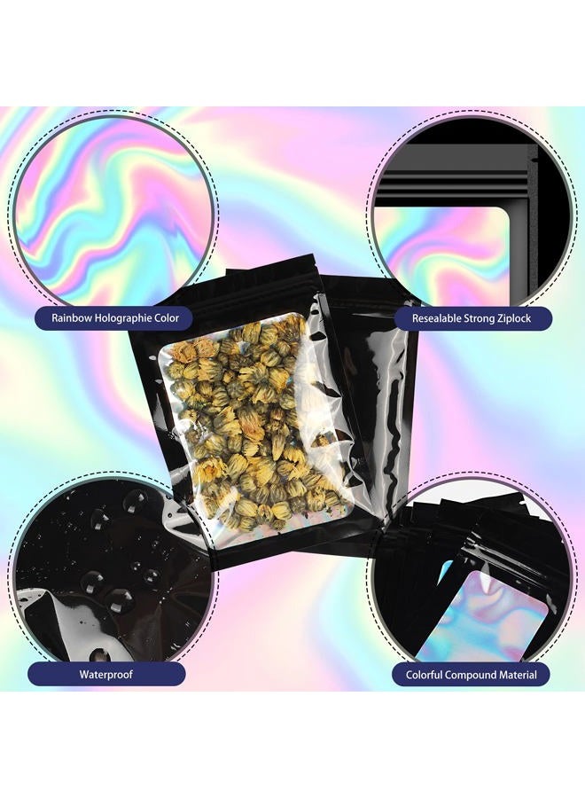 AMCEMIC 120 PCS Smell Proof Mylar Bags Resealable Holographic Packaging Pouch with Clear Window for Food Eyelash Jewelry Candy Electronics Storage, 4 Sizes (Black) (BLACK) - Image 3