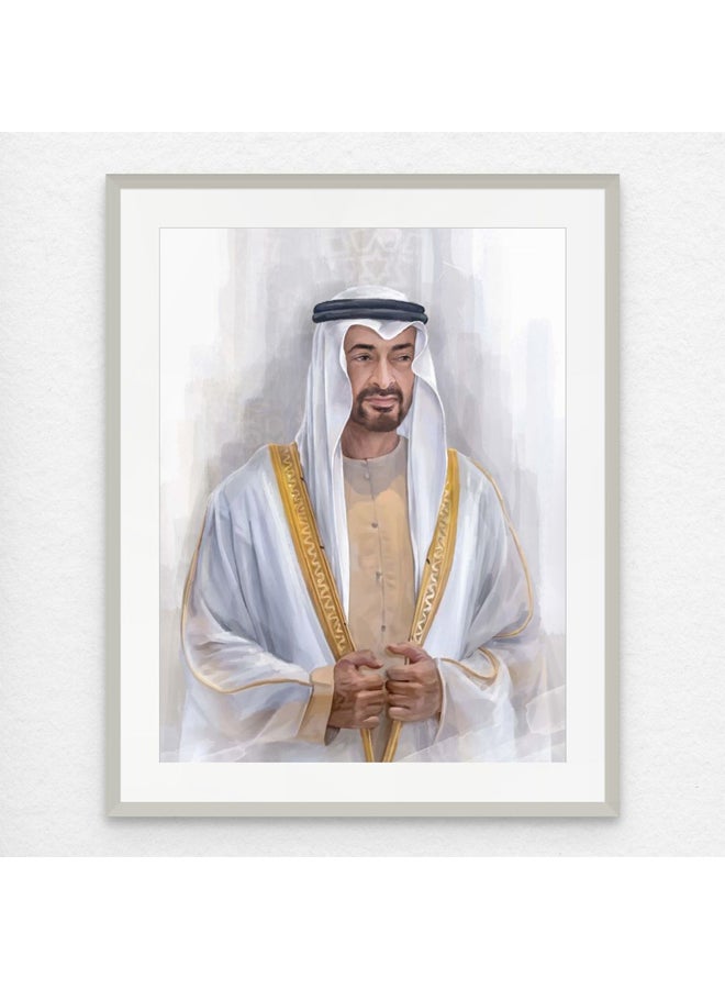 آرت دیکور  ديكور فني مؤطر، فن جميل لصورة الشيخ محمد بن زايد بن سلطان آل نهيان، صورة دولة الإمارات العربية المتحدة، لوحة فنية جدارية مطبوعة بلوحة غير لامعة لديكور المنزل وغرفة المعيشة والمكتب والهدايا - Image 1