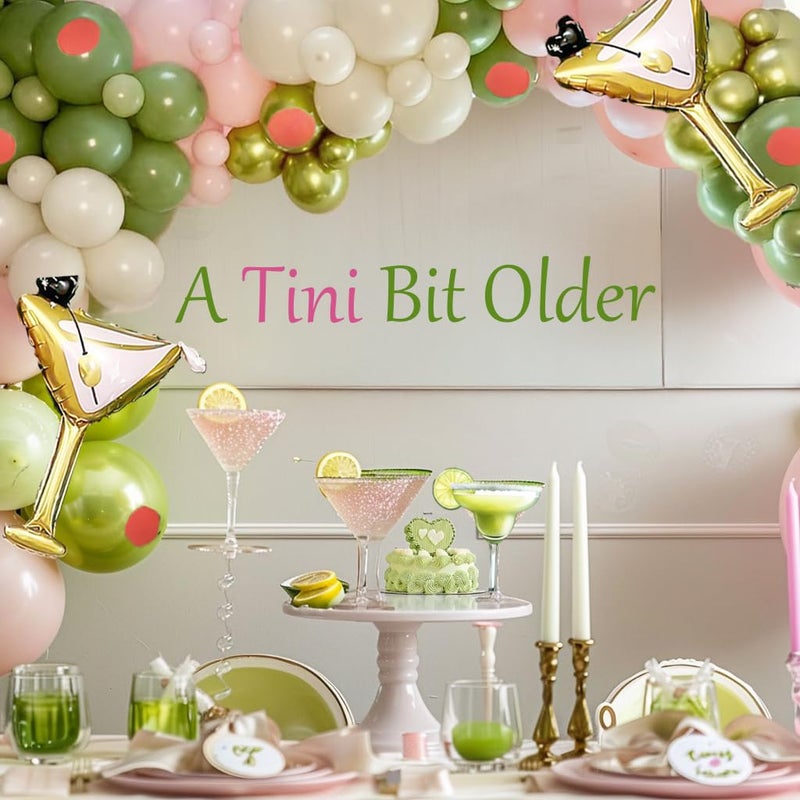 besttideyes Martini Birthday Decorations 136Pcs Olive Green Pink and White with Martini foil Balloon for A Tini Bit Older Birthday Wedding Bridal Party Decorations - Image 5