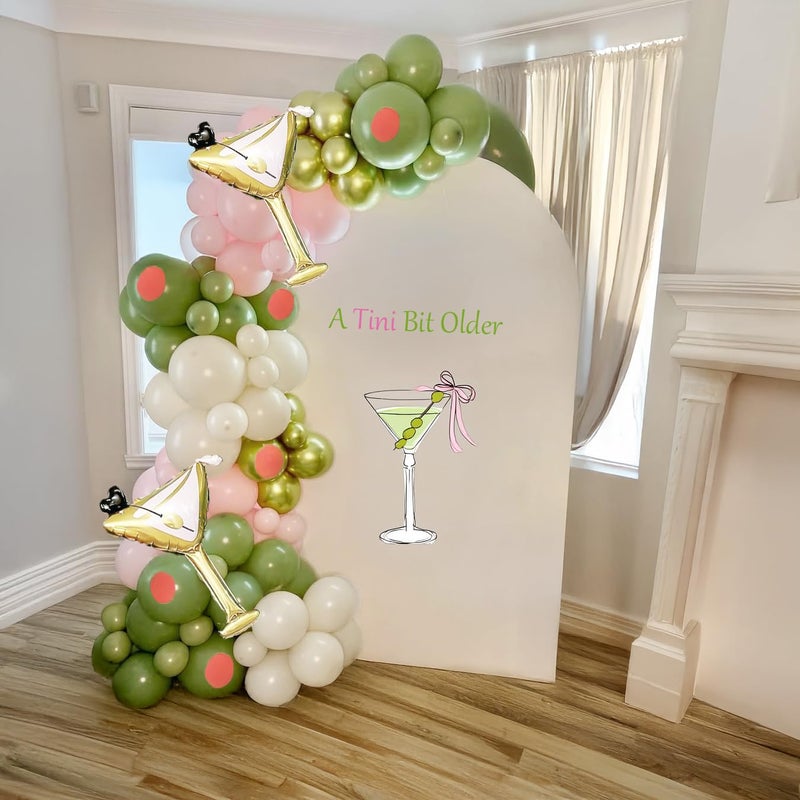 besttideyes Martini Birthday Decorations 136Pcs Olive Green Pink and White with Martini foil Balloon for A Tini Bit Older Birthday Wedding Bridal Party Decorations - Image 2