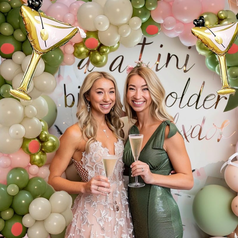 besttideyes Martini Birthday Decorations 136Pcs Olive Green Pink and White with Martini foil Balloon for A Tini Bit Older Birthday Wedding Bridal Party Decorations - Image 3