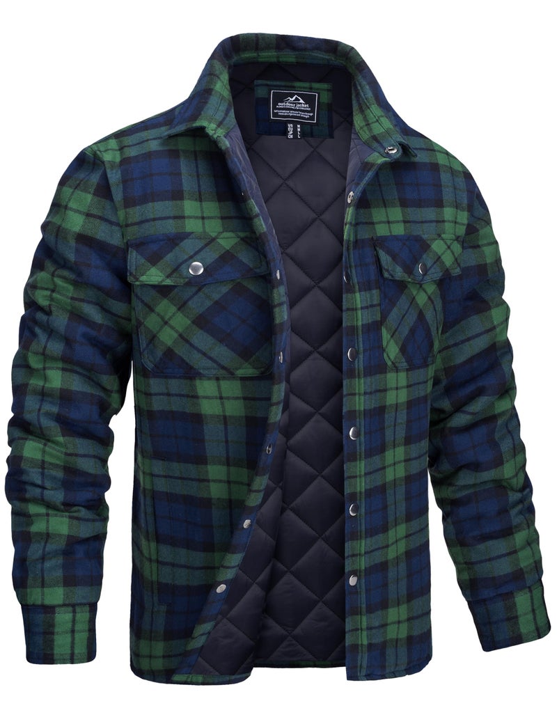 MAGCOMSEN جاكيت قميص فانيلا للرجال من MAGCOMSEN مع بطانة مبطنة بأكمام طويلة وزرار جاكيت مزخرف معزول لفصل الشتاء