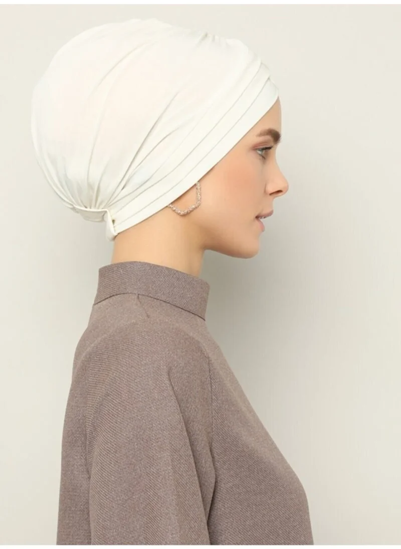 Naciye Sultan Hijab Cross Sea Bonnet Three-Striped Ready-made Hijab Cream