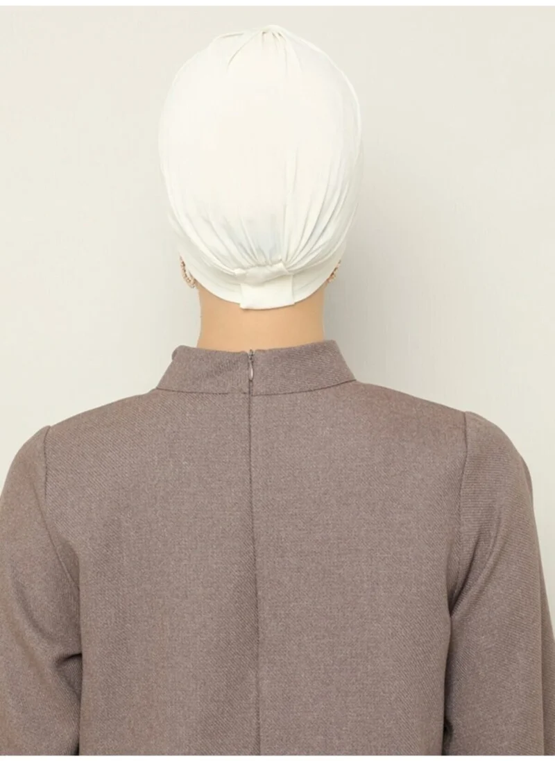Naciye Sultan Hijab Cross Sea Bonnet Three-Striped Ready-made Hijab Cream