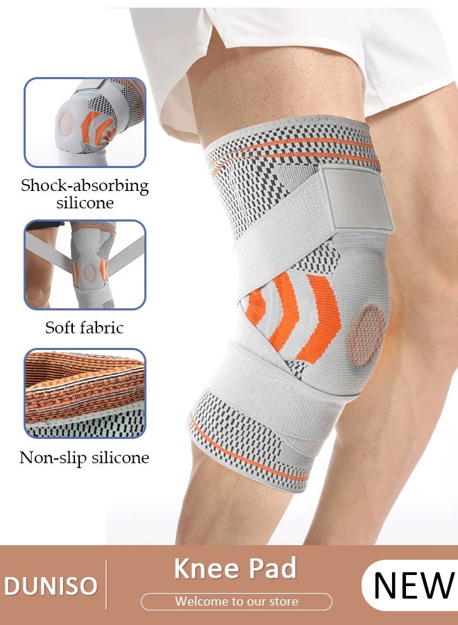 DUNISO دعامة الركبة الاحترافية مع مثبتات جانبية ومنصات جل الرضفة قابلة للتعديل، دعامات دعم الركبة المضغوطة لألم الركبة، تمزق الغضروف المفصلي، ACL، MCL، التهاب المفاصل، تخفيف آلام المفاصل، التعافي من الإصابات - Image 1