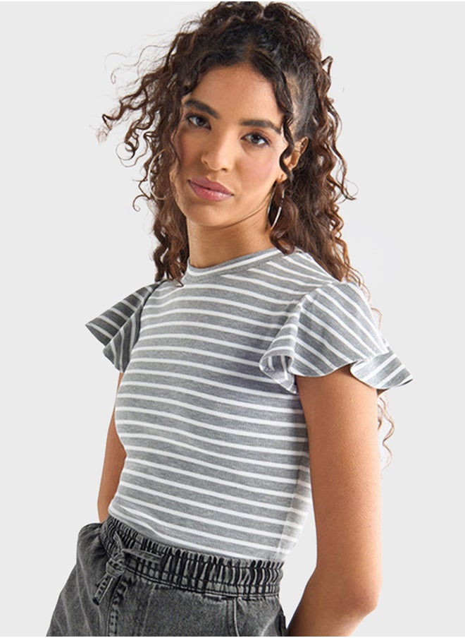 Striped Crew Neck Flutter Sleeve Top - pzsku/ZC583130BE5249AEB8DE3Z/45/_/1724678261/7ba2abfe-73f3-463b-889e-fc51e78480e7