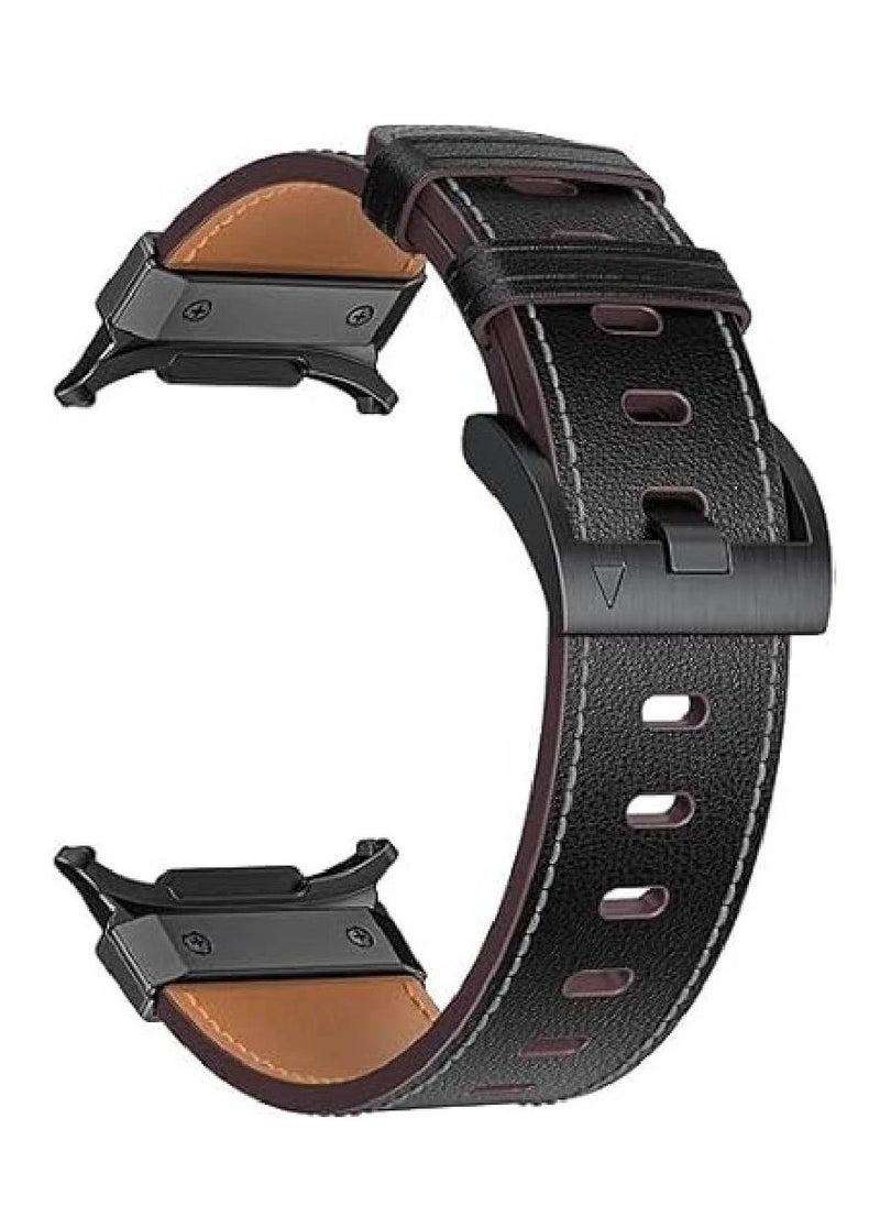 Genuine Leather Band for Samsung Galaxy Watch Ultra 47mm (2024) - No Gap Sturdy Wide Strap with One-Click Stainless Steel Connectors for Men & Women (Black)  - Image 2