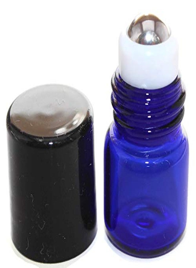 HS HEALTHY SOLUTIONS GLASSWARE COBALT BLUE 1ml Glass Micro Mini Roll on Roller Bottles with Stainless Steel Roller Balls and Flat Black Caps 144 each. - Image 1