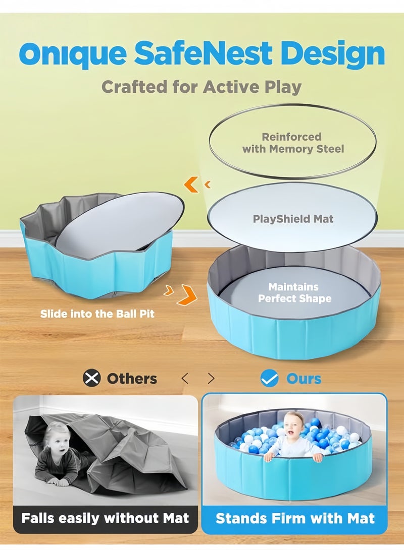Foldable Double Layer Oxford Cloth Kids Ball Pit, Play Ball Pool with Storage Bag (Balls Not Included) Playpen for Baby Toddlers (100cm, Medium, Blue)