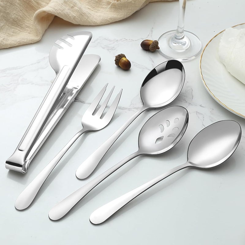 BEWOS Serving Utensils, 20-Piece Large Serving set, Serving Spoons, Slotted Spoons, Serving Tongs & Forks, Cake Server, Butter Knife, Stainless Steel Serving Utensils Set for Parties, Dishwasher Safe - Image 5