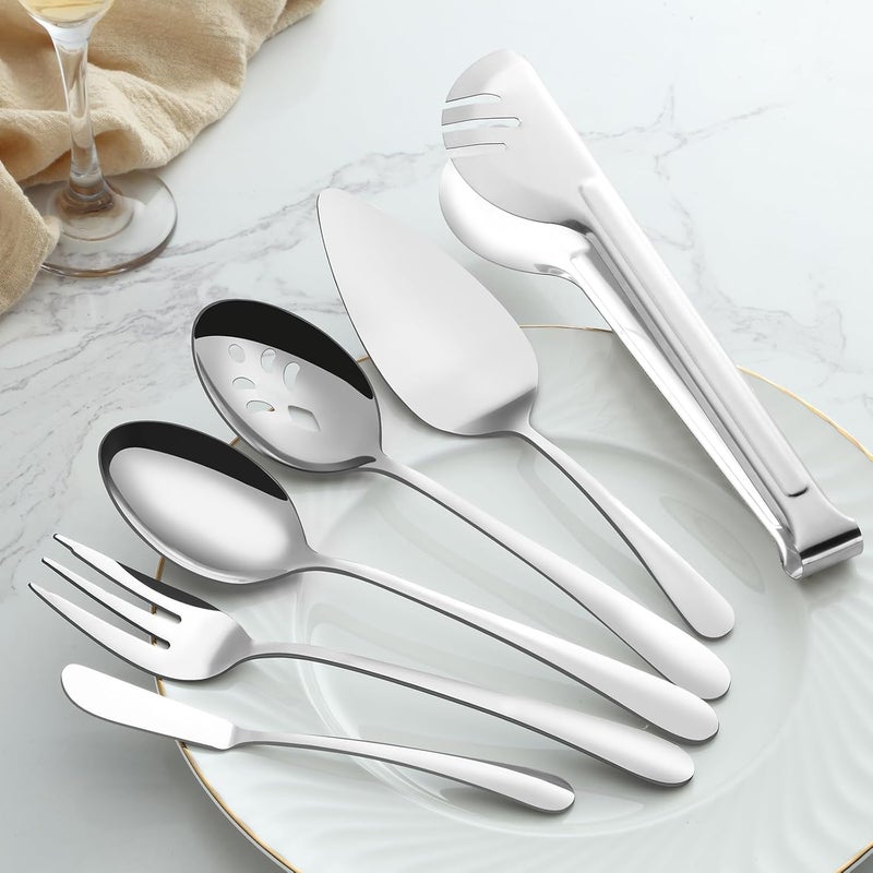BEWOS Serving Utensils, 20-Piece Large Serving set, Serving Spoons, Slotted Spoons, Serving Tongs & Forks, Cake Server, Butter Knife, Stainless Steel Serving Utensils Set for Parties, Dishwasher Safe - Image 3