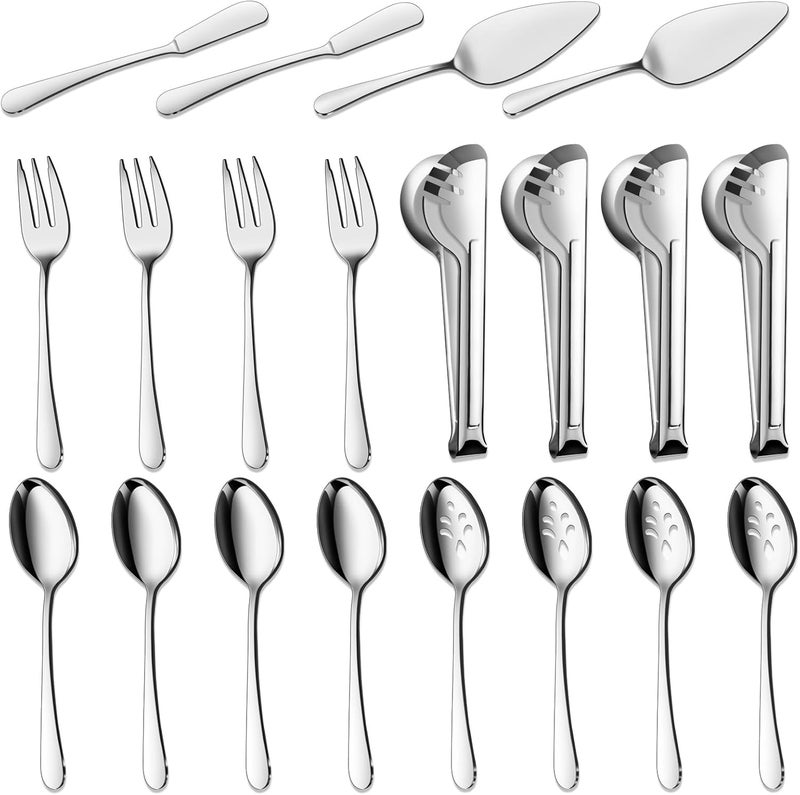 BEWOS Serving Utensils, 20-Piece Large Serving set, Serving Spoons, Slotted Spoons, Serving Tongs & Forks, Cake Server, Butter Knife, Stainless Steel Serving Utensils Set for Parties, Dishwasher Safe - Image 1