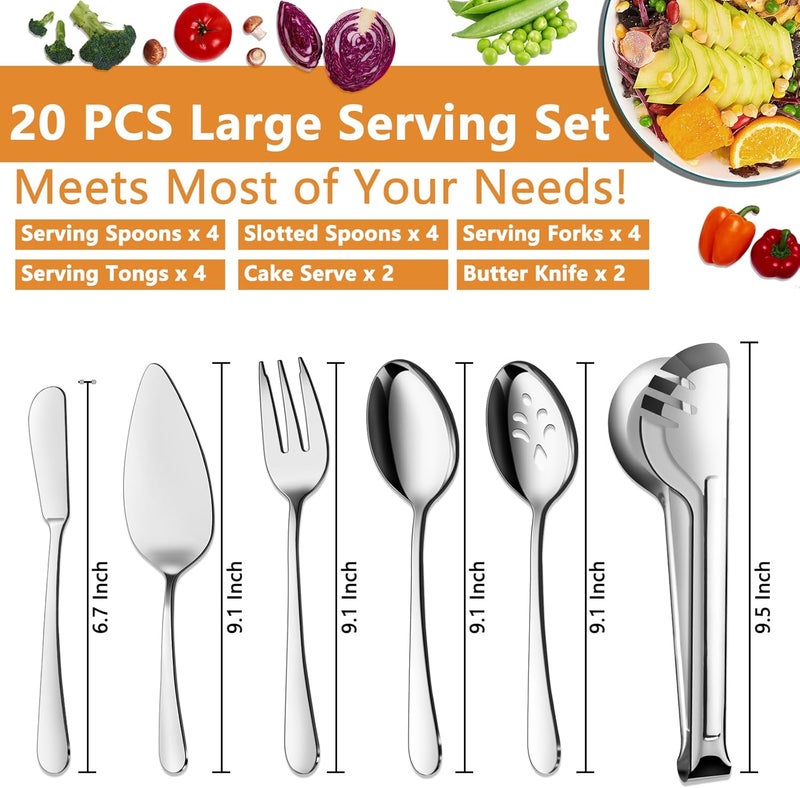 BEWOS Serving Utensils, 20-Piece Large Serving set, Serving Spoons, Slotted Spoons, Serving Tongs & Forks, Cake Server, Butter Knife, Stainless Steel Serving Utensils Set for Parties, Dishwasher Safe - Image 2