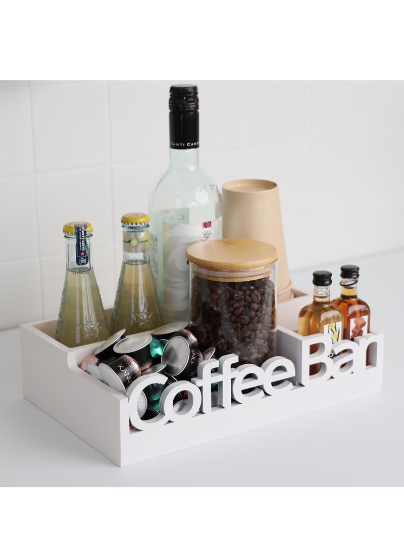 XiuWoo Wooden Coffee Station Organizer,Coffee Bar Storage Basket, Kitchen Counter Coffee And Tea Condiment Holder, Coffee Container Accessories Caddy For Home Office And Cafe Decor,White - Image 2