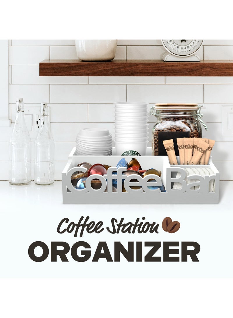 XiuWoo Wooden Coffee Station Organizer,Coffee Bar Storage Basket, Kitchen Counter Coffee And Tea Condiment Holder, Coffee Container Accessories Caddy For Home Office And Cafe Decor,White - Image 3