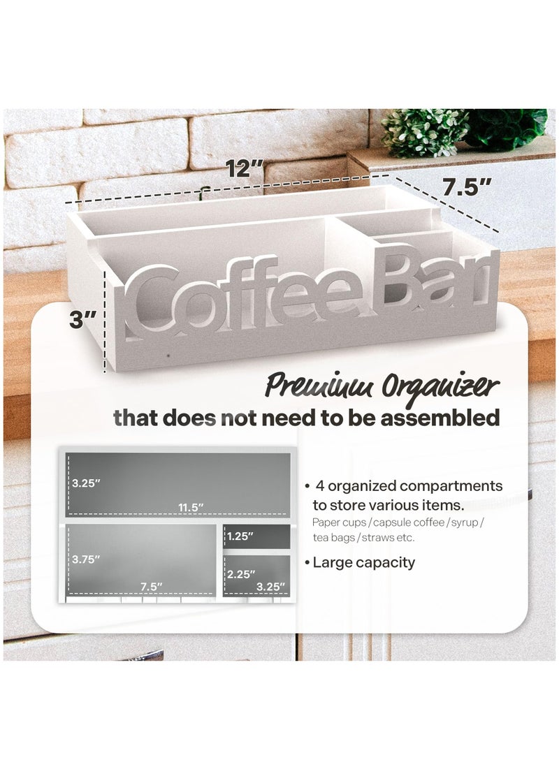 XiuWoo Wooden Coffee Station Organizer,Coffee Bar Storage Basket, Kitchen Counter Coffee And Tea Condiment Holder, Coffee Container Accessories Caddy For Home Office And Cafe Decor,White - Image 4