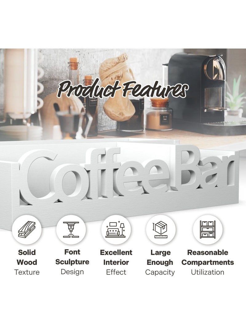 XiuWoo Wooden Coffee Station Organizer,Coffee Bar Storage Basket, Kitchen Counter Coffee And Tea Condiment Holder, Coffee Container Accessories Caddy For Home Office And Cafe Decor,White - Image 5