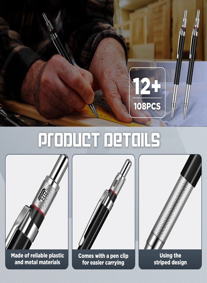 Nezyo 12 Pieces Welder Pencil with 108 Pieces Round Refills Mechanical Metal Pencil Marker with Built in Sharpener Pen for Construction Workers, Metal Work, Plumbers, Framers - Image 4