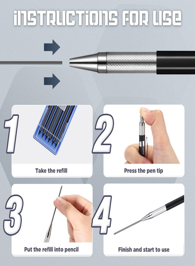 Nezyo 12 Pieces Welder Pencil with 108 Pieces Round Refills Mechanical Metal Pencil Marker with Built in Sharpener Pen for Construction Workers, Metal Work, Plumbers, Framers - Image 3