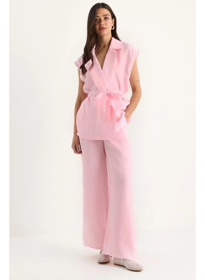 جينجر Button Up Relaxed Fit Vest & Pant Coord Set