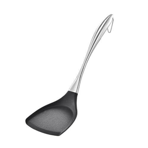 XIAKE Honglida Premium Silicone Wok Turner BPA Free 600ºF Spatula Stainless Steel Handle 14-1/5 Inch for Non Stick Cookware (Black) - Image 1