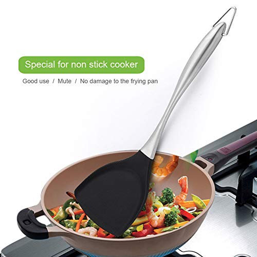 XIAKE Honglida Premium Silicone Wok Turner BPA Free 600ºF Spatula Stainless Steel Handle 14-1/5 Inch for Non Stick Cookware (Black) - Image 5