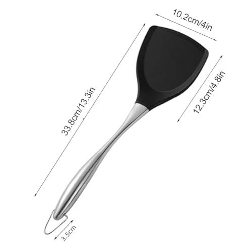 XIAKE Honglida Premium Silicone Wok Turner BPA Free 600ºF Spatula Stainless Steel Handle 14-1/5 Inch for Non Stick Cookware (Black) - Image 3